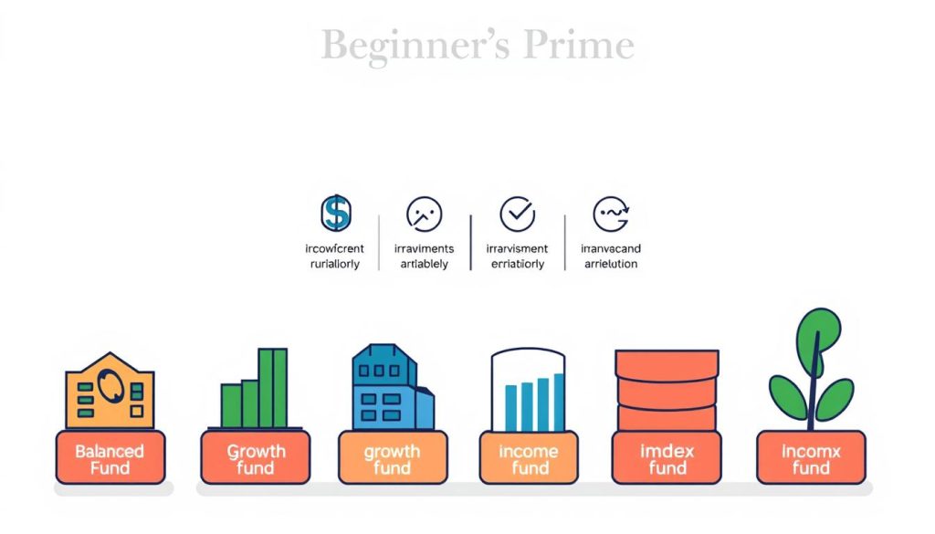 A detailed illustration of various types of mutual funds suitable for beginners, presented in a clean and educational style. The foreground depicts a selection of distinct mutual fund icons, such as a balanced fund, a growth fund, an income fund, and an index fund, each with a clear and legible label. The middle ground showcases a simplified visual representation of how these mutual fund types differ in their investment strategies and risk profiles. The background features a soft, minimalist gradient, allowing the central elements to stand out prominently. The overall composition conveys a sense of clarity, approachability, and financial education, suitable for the "Beginner's Primer" article section.