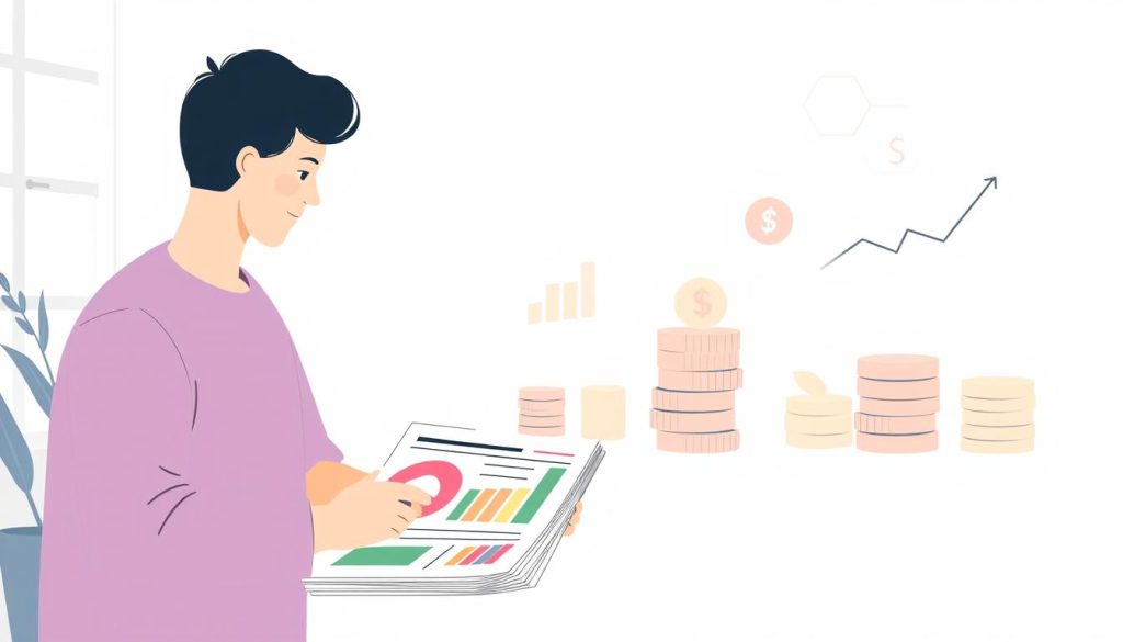 A minimalist, clean-lined illustration of various budgeting strategies. In the foreground, a person organizing a budget with color-coded expense categories and pie charts. In the middle ground, visual metaphors for budgeting tactics like saving, investing, and debt management, depicted as stacks of coins, growth charts, and debt consolidation. In the background, a soft, muted palette with geometric patterns and minimal design elements that evoke efficiency and organization. Bright, natural lighting from the left casts a sense of clarity and focus. The overall mood is one of thoughtful, practical financial planning.